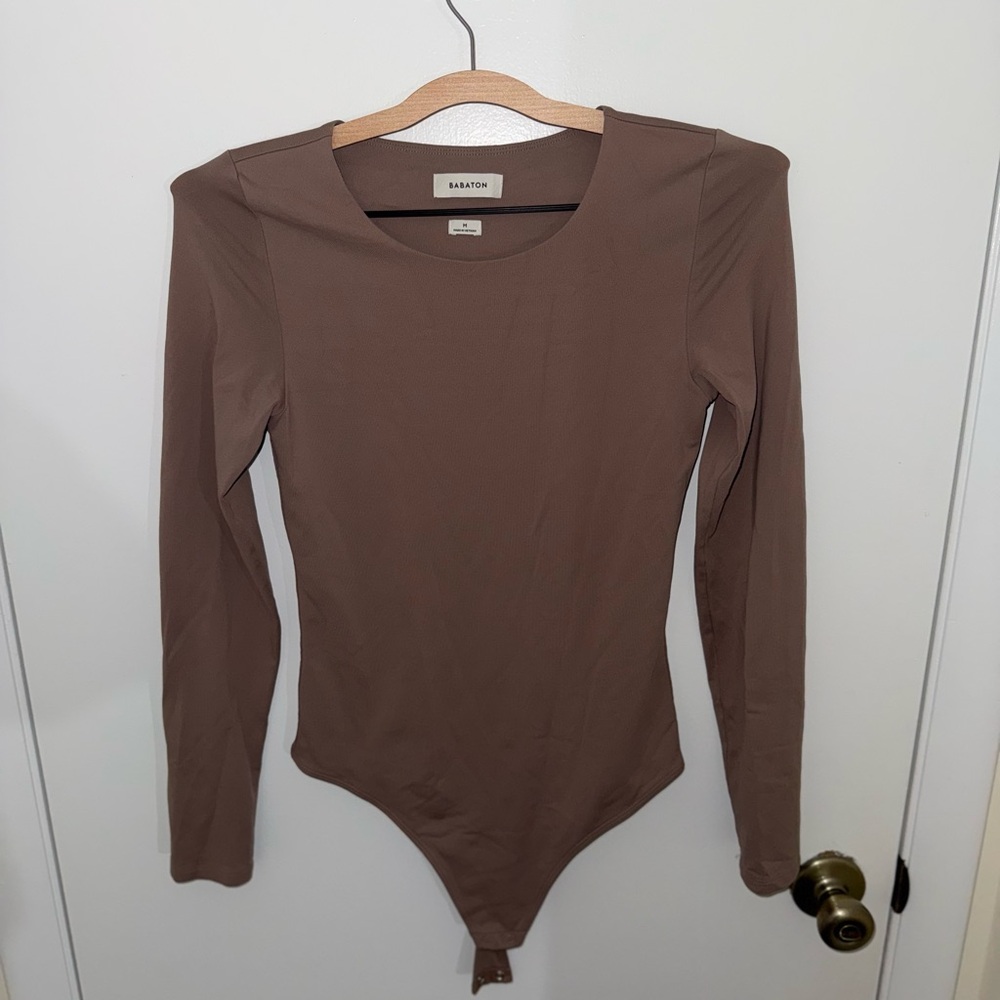 Aritzia Babaton Contour Bodysuit - Taupe - Long Sleeve - Size M